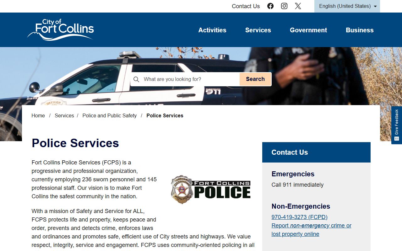 Fort Collins Police Department website for arrest records and public safety information