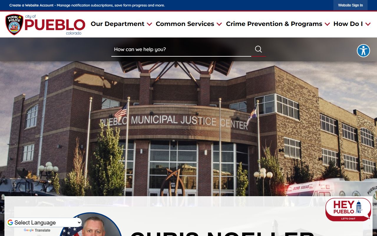 Pueblo Police Department building and resources for recent arrest records