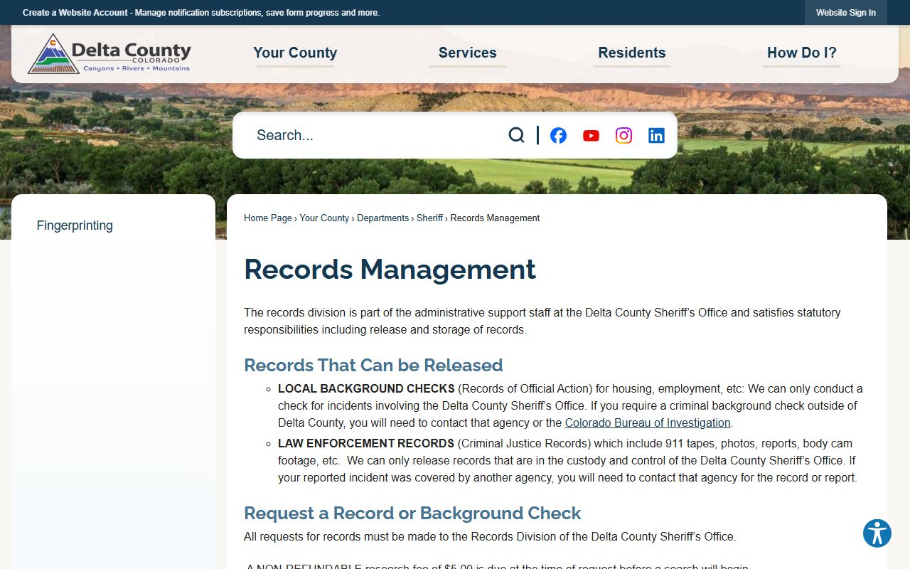 Delta County Sheriff Records Management page for recent arrest records