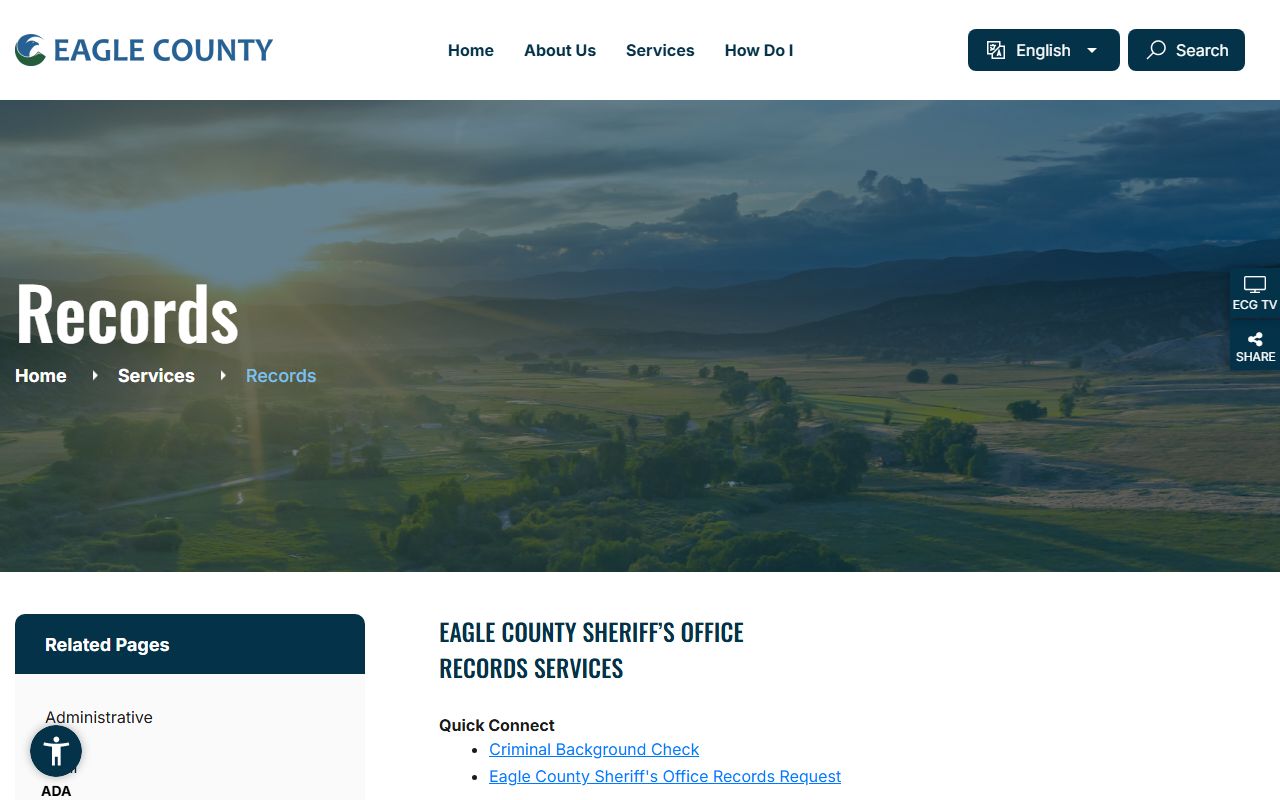 Eagle County Sheriff Office records division for recent arrest information
