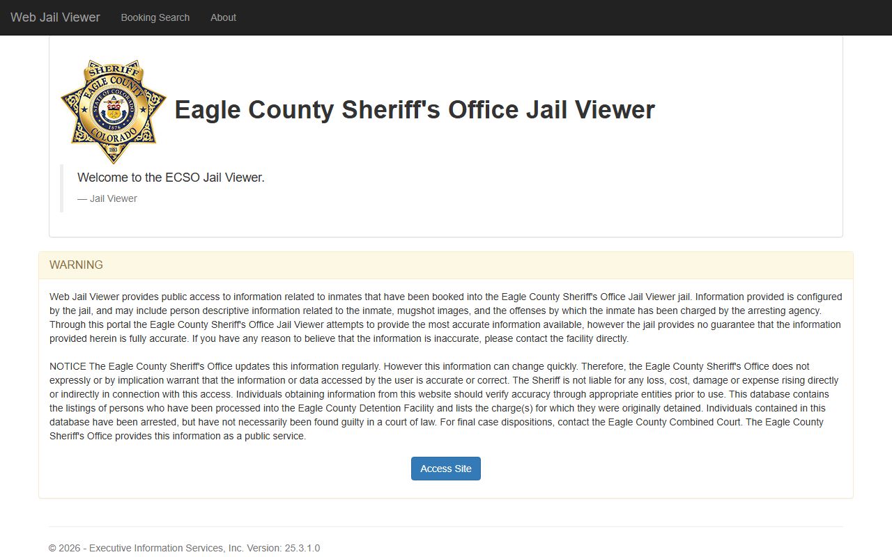 Eagle County Web Jail Viewer showing current inmate roster