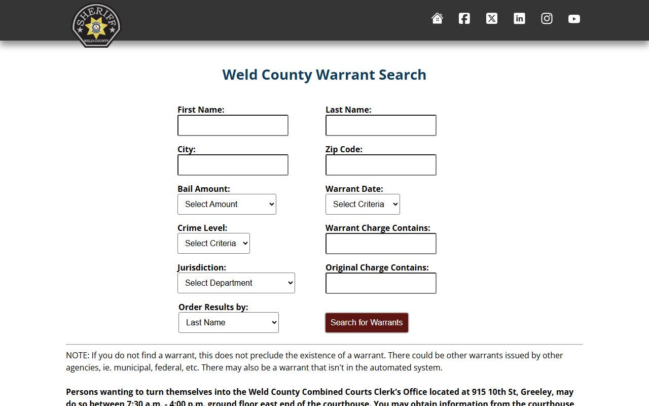 Weld County Active Warrants search database