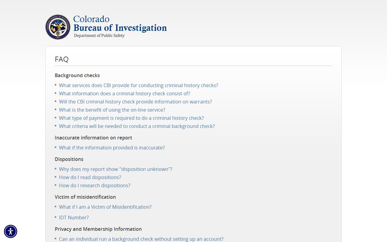 CBI FAQ page about Colorado arrest records and sealed records