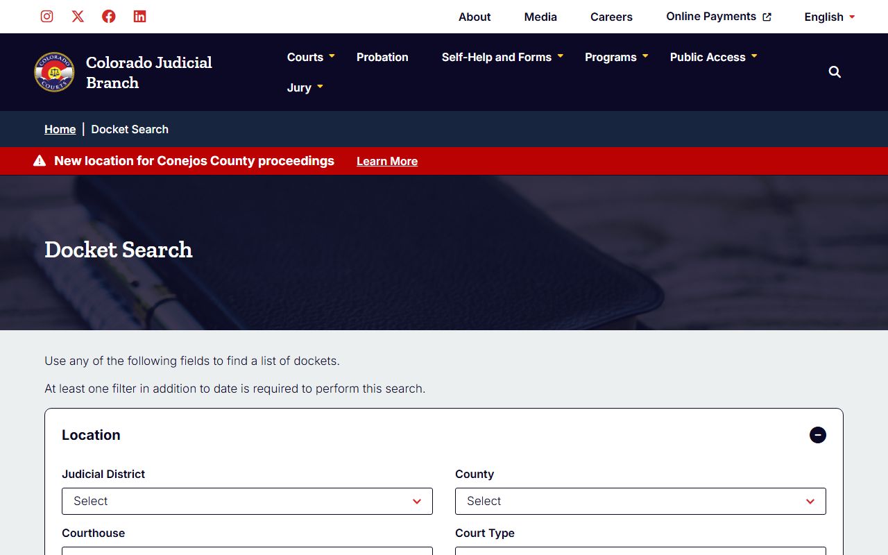 Colorado Court Docket Search for recent arrest case records
