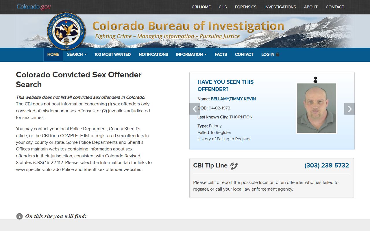 Colorado Sex Offender Registry for public safety searches